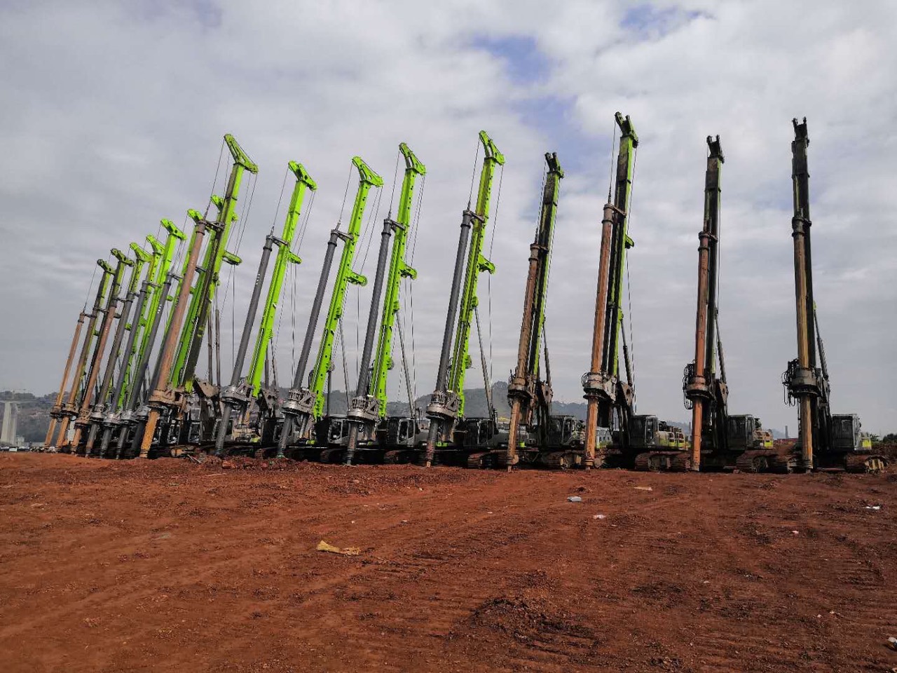 Zoomlion rotary drilling rigs in equipment yard