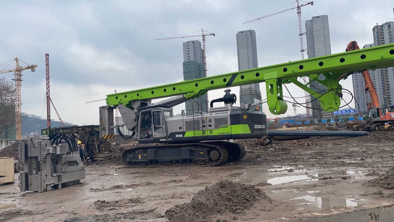 Zoomlion ZR360L rotary drilling rig working at a construction site